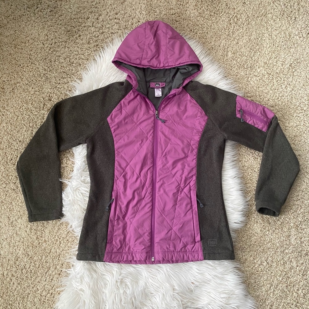 {REI} Quilted Sweater Hooded Jacket in Purple - Girl’s XL (18)